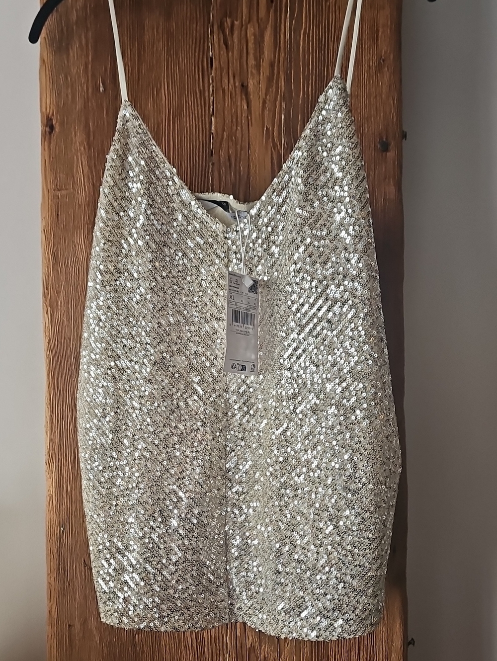 NWT Mango MNG Silver Sequin Vneck Cami Sz Xl